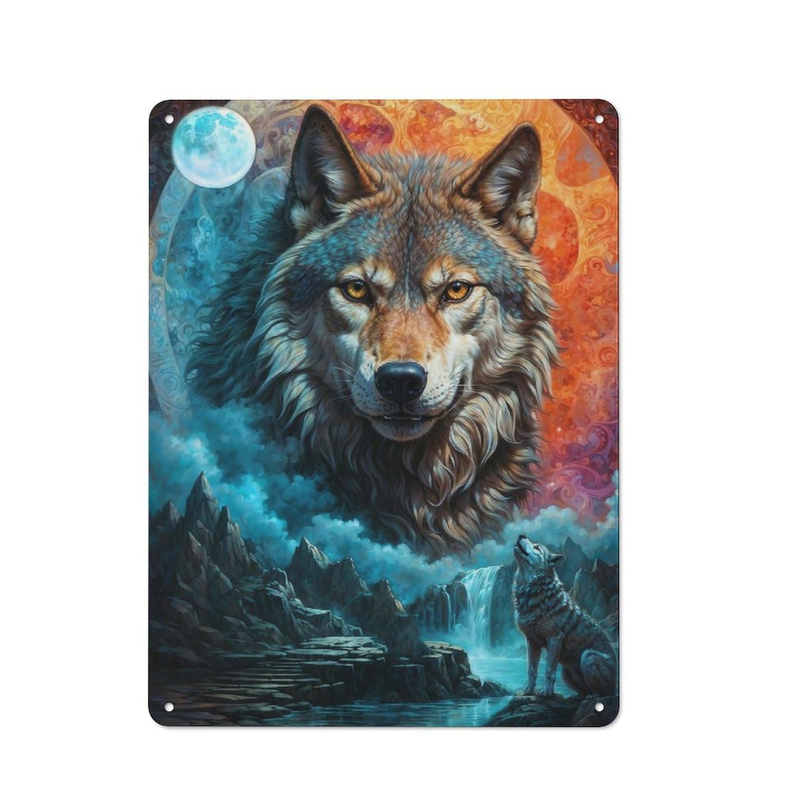 Junmoney Mystical Moon Lone Wolf Vintage Tin Wall Plaque 40X30cm For Workshop Wall, A Decorative Christmas Gift For Makers And Diy Enthusiasts