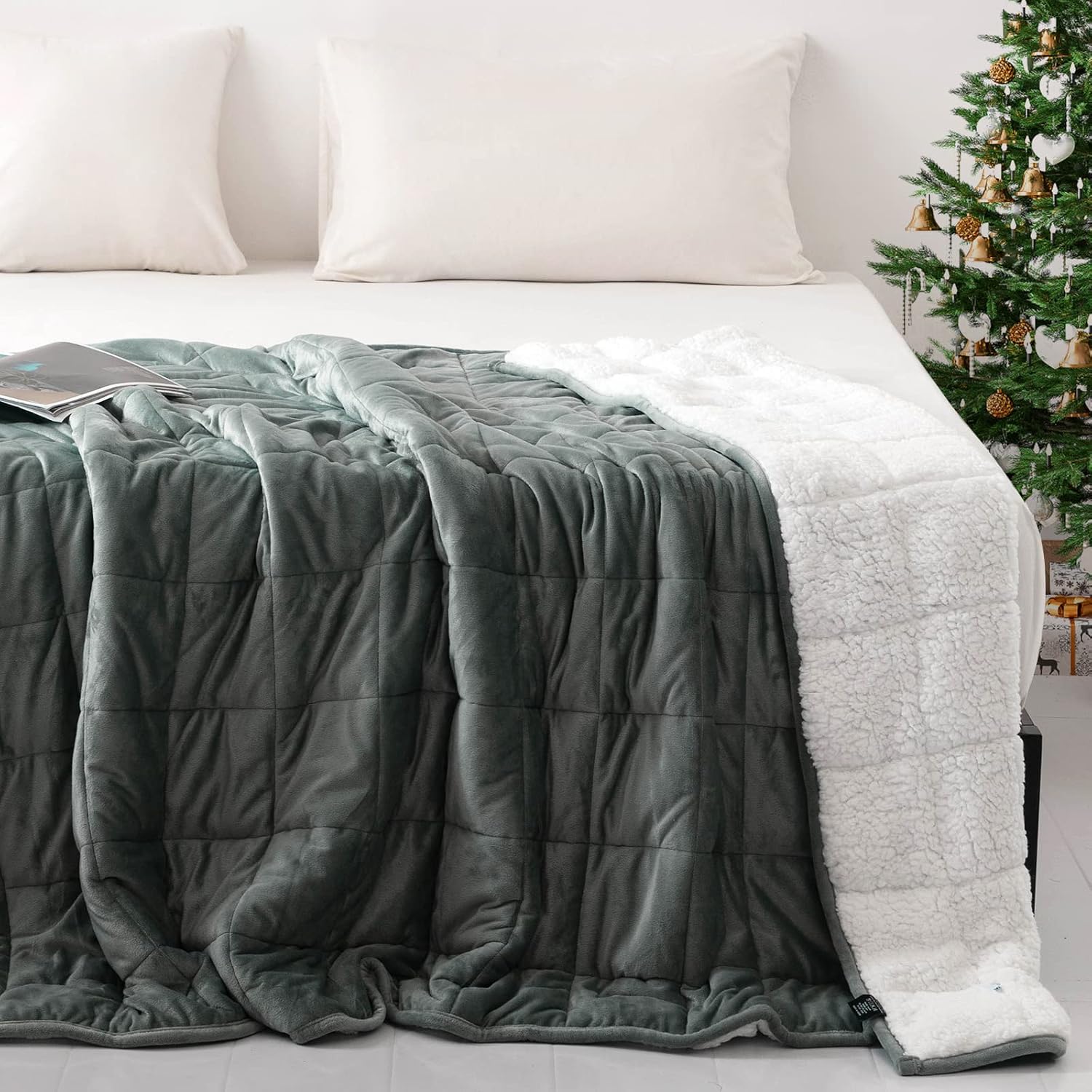 Syrinx Sherpa Weighted Blanket Queen Size 15 lbs for Adults 60"x80" with Warm Minky Fabric (Dark Grey, Comfortable Touch)，Cozy Fuzzy Fleece Plush Bed Blanket for Sleep