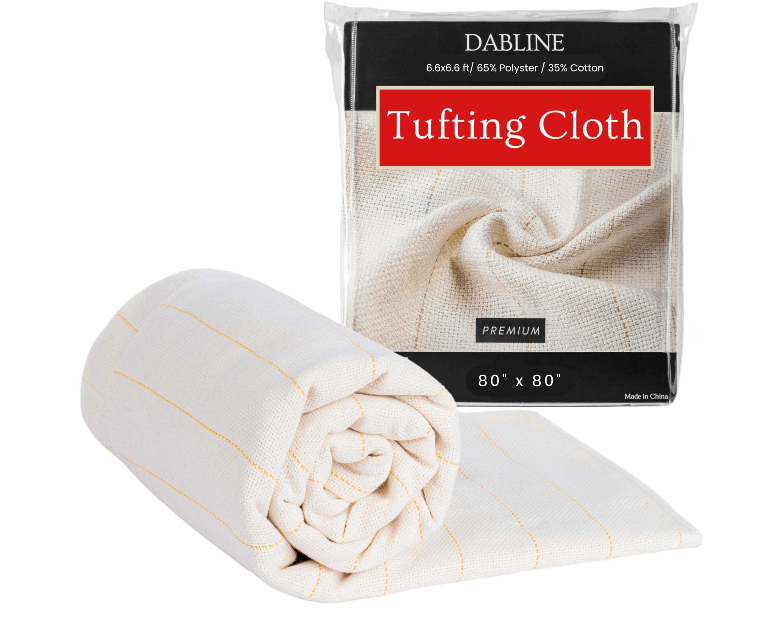 DABLINE 80" x 80" Large Overlocking Primary Tufting Cloth for Rug Tufting with Marked Lines, Monks Cloth for Punch Needle 6.6x6.6 feet