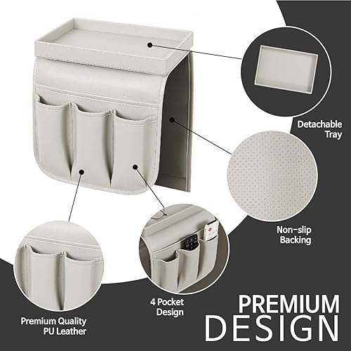 Miniatura 10 de Organizador de sofá con bandeja de madera desmontable para colchones reclinables, reposabrazos de silla con 4 ranuras, 1 bolsillo grande y 3 Negro