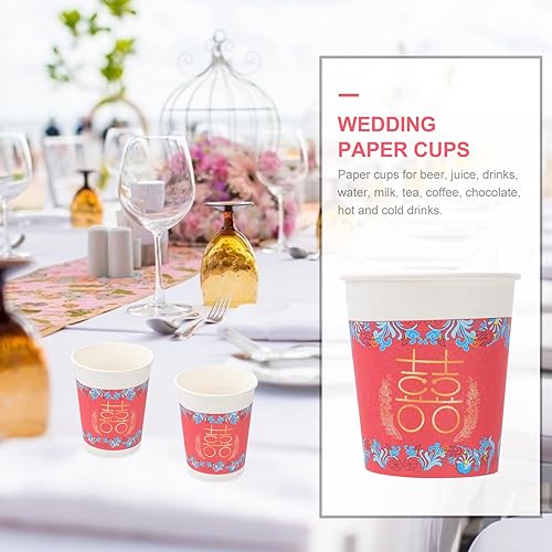 Miniatura 3 de ABOOFAN Taza de papel de boda china 50pcs espesar taza de papel desechable tenedor de bebida vajilla para boda