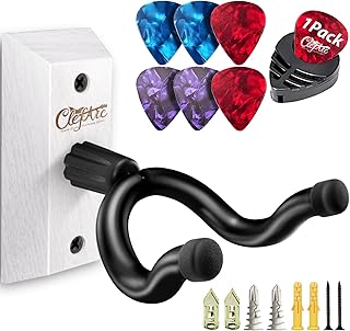 Guitar Wall Mount - White Hardwood Guitar Wall Hangers, Guitar Picks, Pick Holder, Guitar Accessories, U-Shape Hardwood Guitar Hanger, Gifts for Guitarists, with 6 Assorted Guitar Picks