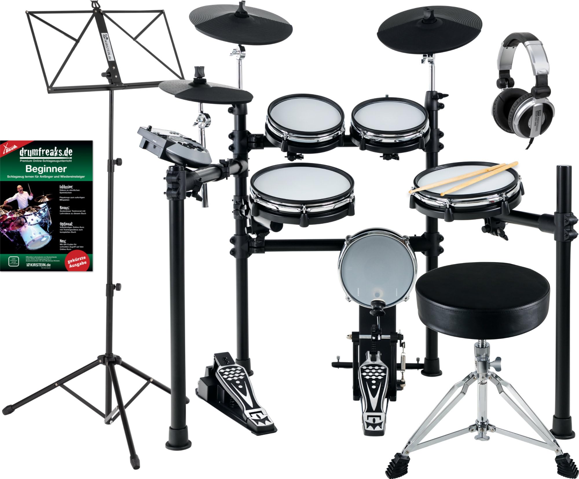 XDrum DD-530 Set Batteria Elettronica con Mesh Heads, Drum Rack, 2 x 10") | 4 pad stereo con Mesh Heads (2 x 8", 2 x 10"), 3 pad stereo per piatti (HiHat 10", Crash 12", Ride 12"), 1 pad Kick, 12 ritmi