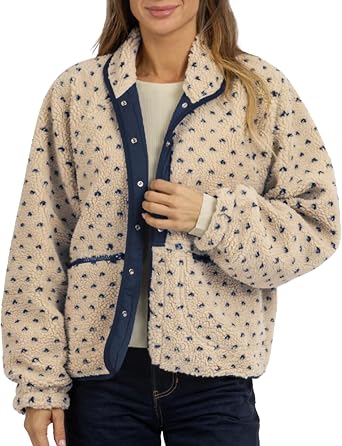 Hixiaohe Womens Sherpa Fleece Jacket Casual Button Down Lapel Collar Sherpa Jackets Trendy Warm Fuzzy Outerwear with Pockets