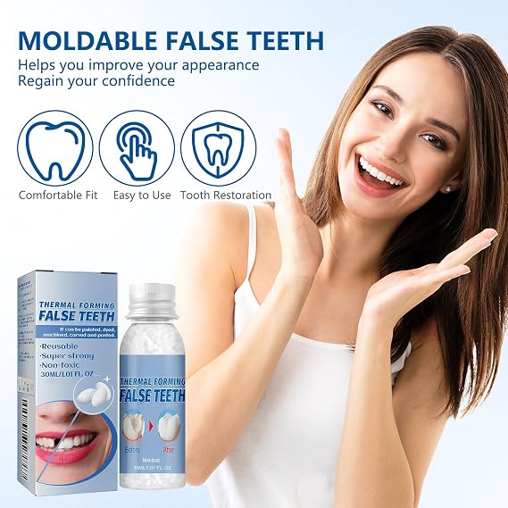 2 Pcs Tooth Filling Repair Kit, Temporary Tooth Filling for Missing Broken Tooth Replacement Dislodged Crowns, Secure Fit Thermal Forming