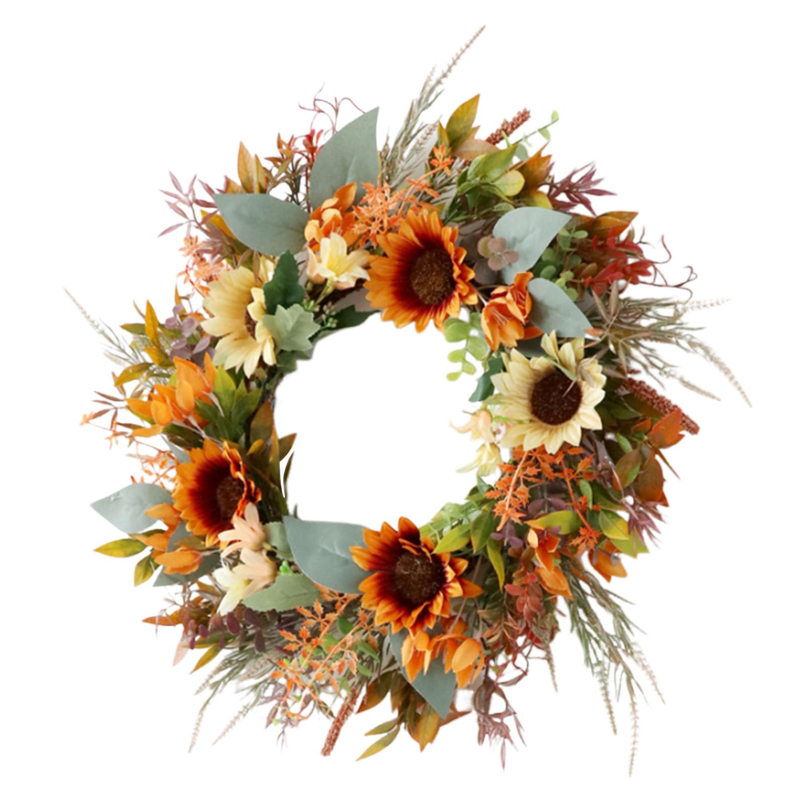 Sunflowers Wreath 50cm Decorative Garlands for Door and Window Display Thanksgiving Day Home Decoration Sunflowers Wreath