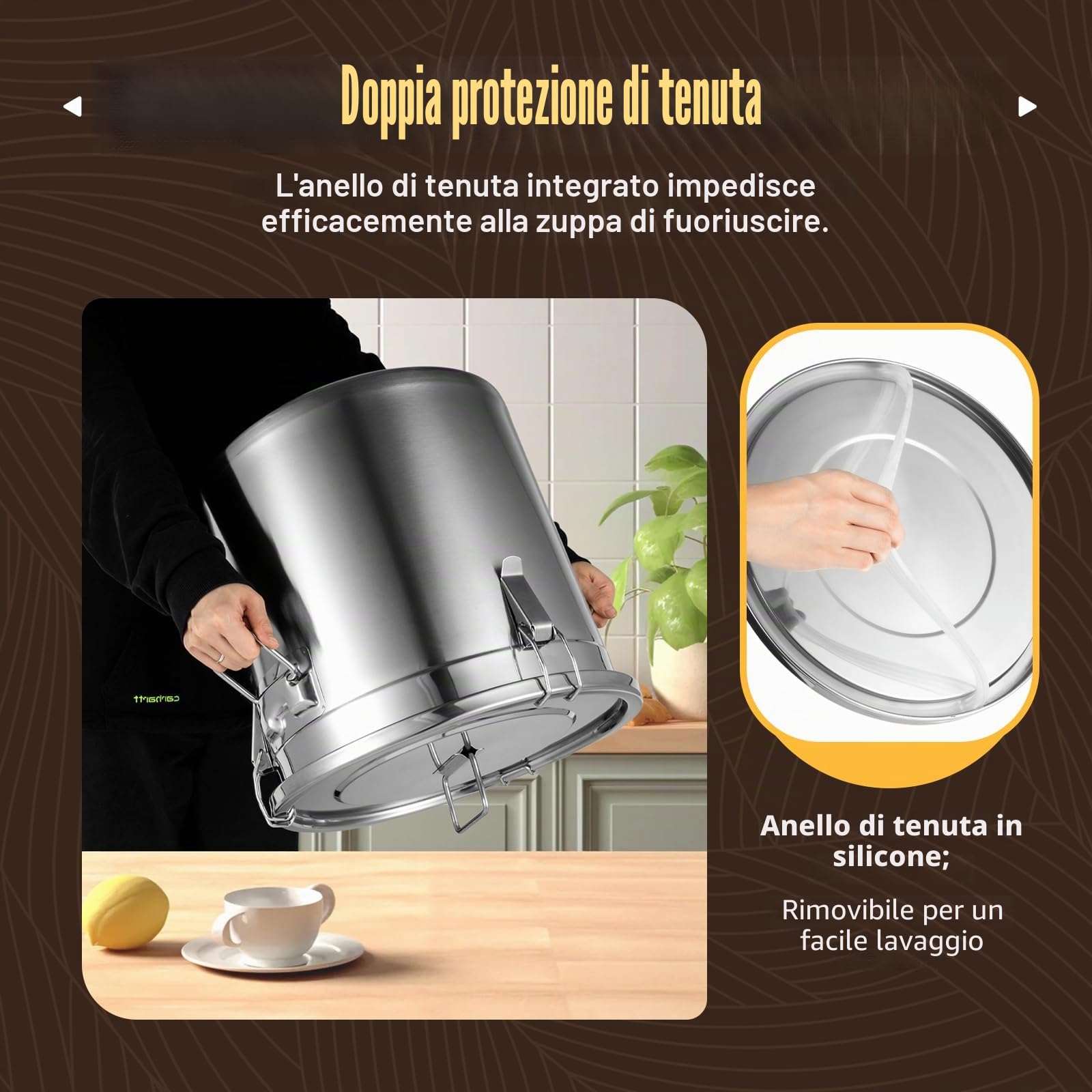 MINRS Secchio con coperchio, contenitore ermetico per alimenti, in acciaio inox, da cucina, in acciaio inox, con coperchio e morsetto di bloccaggio (33 L)