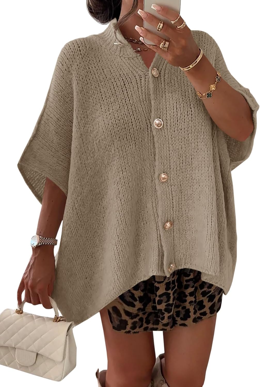 Saodimallsu Womens Oversized Cardigan Sweaters Short Sleeve Button Down Casual Lightweight Loose Knit Trendy Cardigans