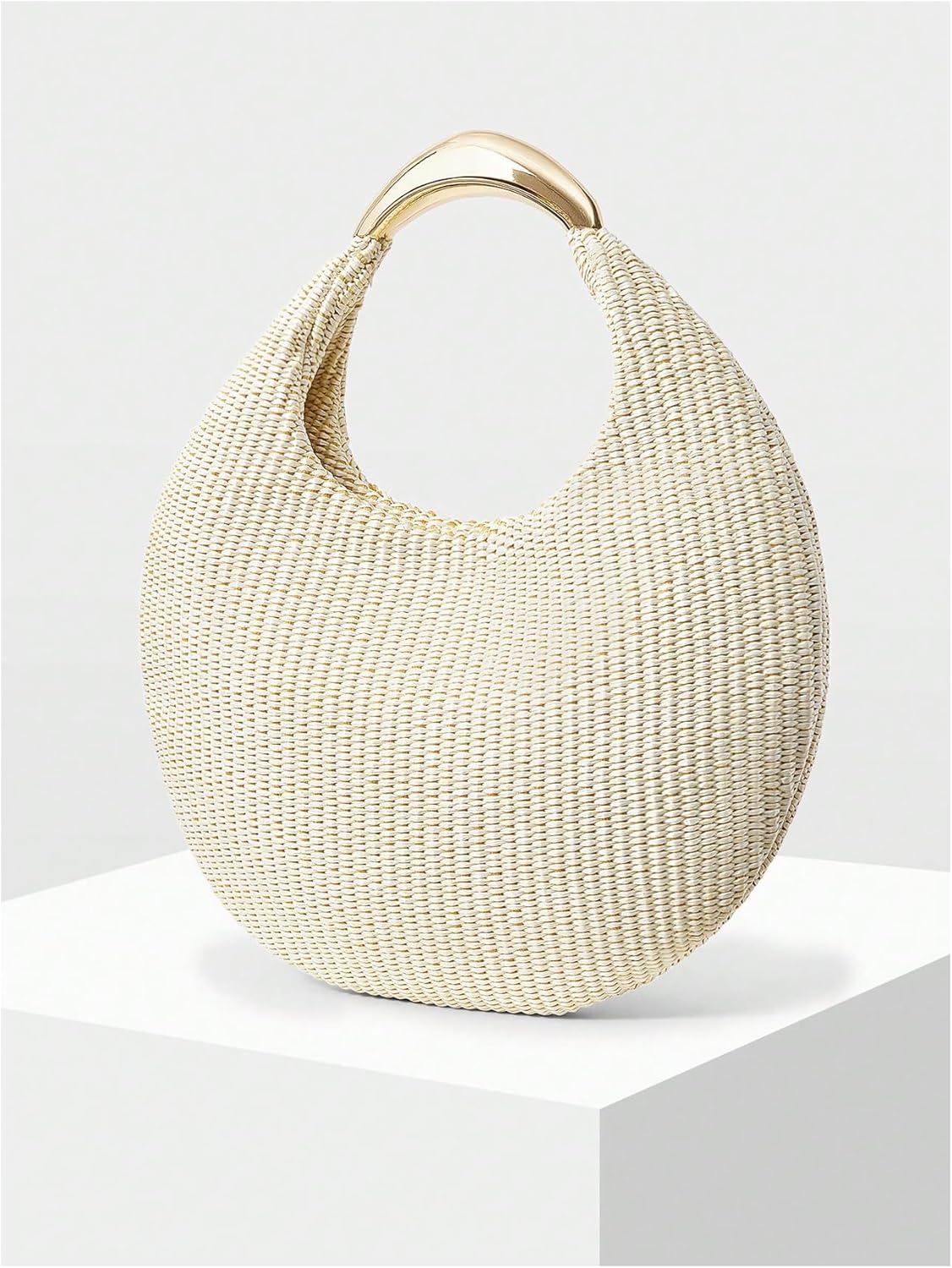 QWINEE Women's Woven Handbag Elegant Clutch Purse Metal Top Handle Cresent Evening Bag Retro PU Leather Clutch Purse - Image 4