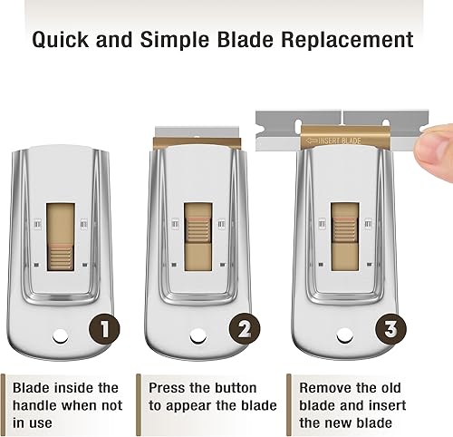 Miniatura 8 de Bates - Rascador de hoja de afeitar de metal, paquete de 2, 30 cuchillas adicionales, raspador para limpieza, rascador de vidrio, herramienta