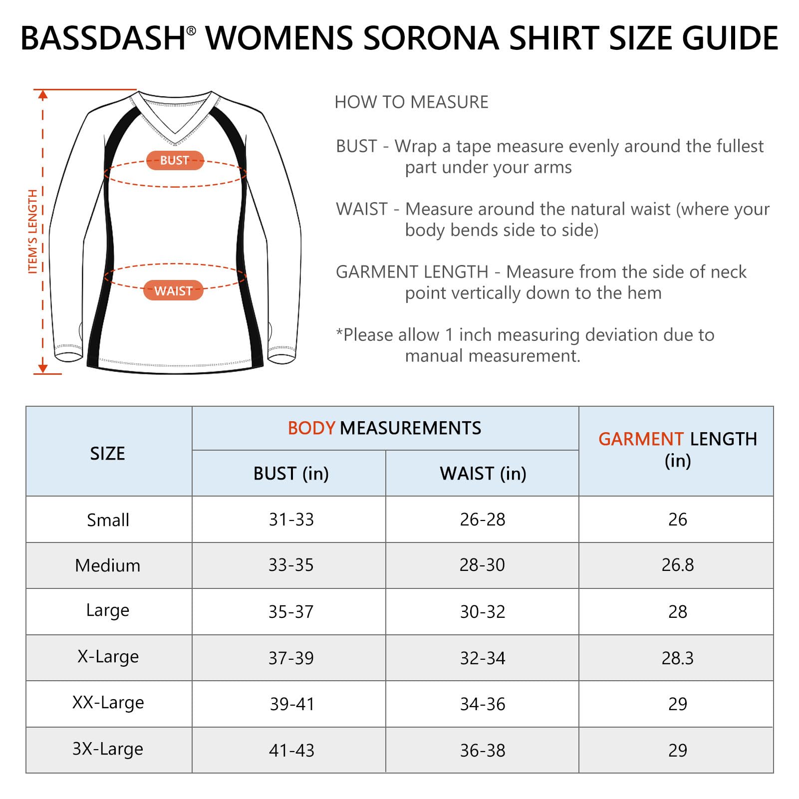 BASSDASH Camicia da pesca da donna UPF 50+, senza pieghe, a maniche lunghe, scollo a V, traspirante, con protezione solare, per escursionismo SR01W