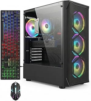 STGAubron Gaming PC Desktop Computer, Intel Core i7 up to 3.9GHz, Radeon RX 580 8G, 16G RAM, 512G SSD, WiFi 6, BT 5.0, RGB Fan x4, Windows 11 Home