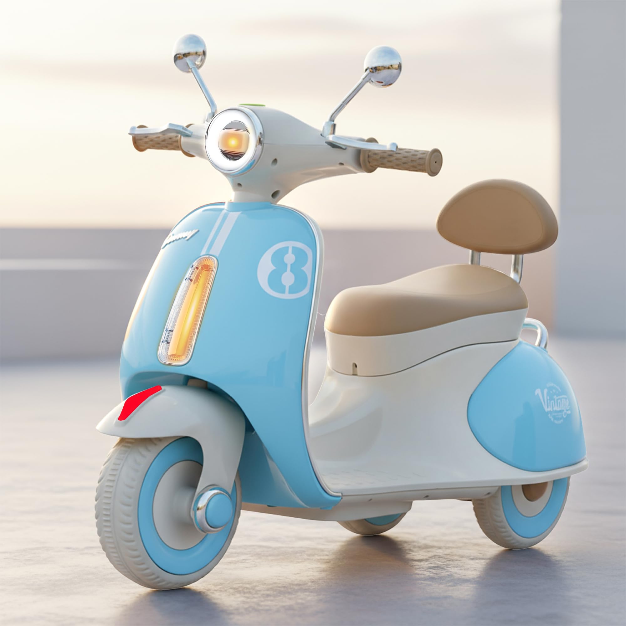 Baybee Vintage Battery Operated Bike for Kids, Ride on Toys Kid Scooty with Light & Music | Baby Rechargeable Battery Bike | Electric Bike for Kids to Drive 2 to 6 Years Boys Girl (Blue)