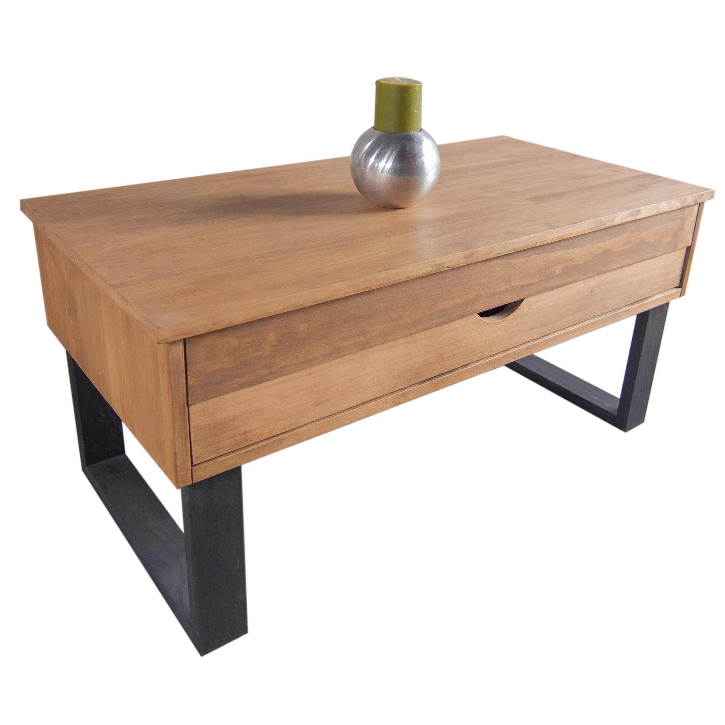 LoMasCasa - Tavolo da salotto da centro collezione Sonka sollevabile con cassetto scorrevole in legno naturale massiccio disponibile in legno e gambe in nero - 100 x 50 x 48 cm