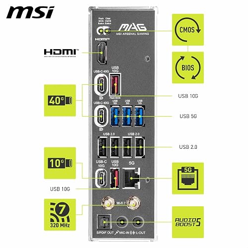MSI MAG X870E Tomahawk WiFi ATX Motherboard - Unterstützt AMD Ryzen 9000/8000/7000, AM5-80A SPS VRM, DDR5 Memory Boost 8400+ MT/s (OC), PCIe 5.0 x16, M.2 Gen5, Wi-Fi 7, 5G LAN - 6