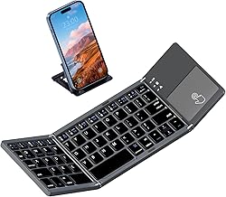 Foldable Bluetooth Keyboard, Pocket Size Portable Wireless Keyboard with Touchpad for Mac OS,Android, Windows, Linux, PC, Tablet, with Rechargeable Li-ion Battery-Dark Gray
