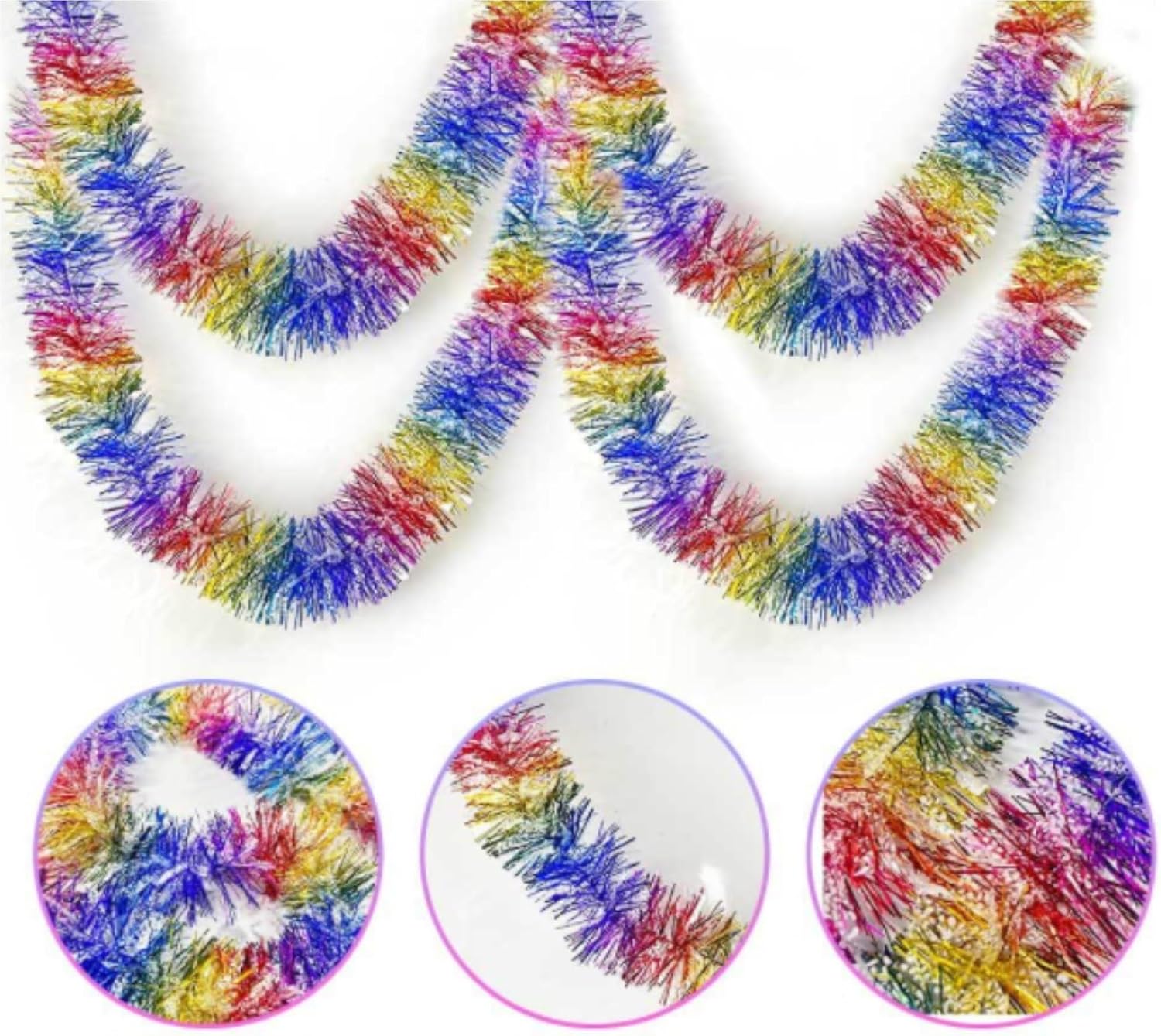 Tinsel Indoor Christmas Tinsel Garlands Metallic Twist Hanging Ornaments for Party Supplies Christmas Tree Garland(B,1.8M)