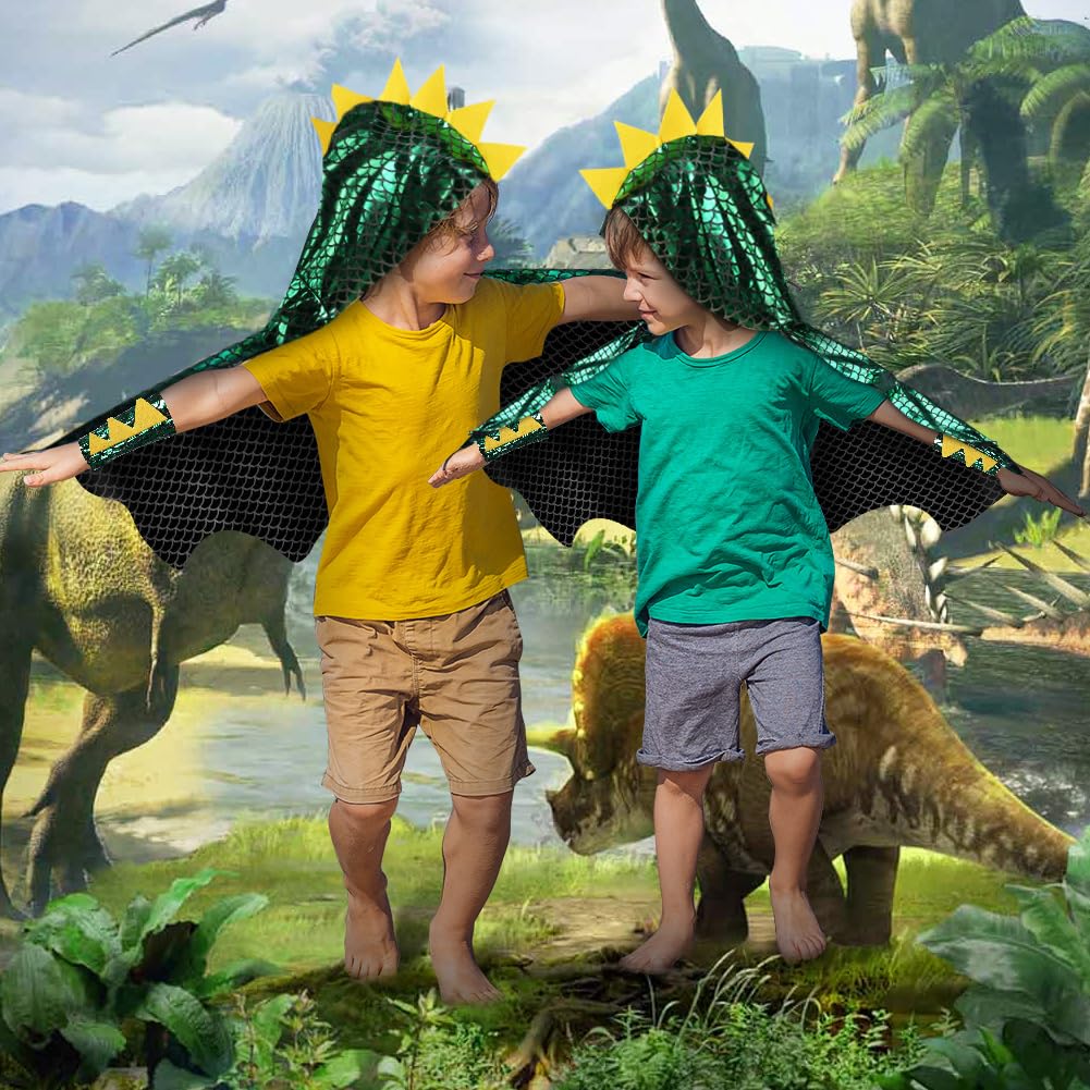 Aomig Disfraz Dinosaurio Niño, 3Pcs Capa de Dinosaurio con Capucha y Mangas y Máscara Dinosaurio, Capa de Disfraz de Dragón para Niños para Halloween Carnaval Fiestas Cosplay Cumpleaños — view 4