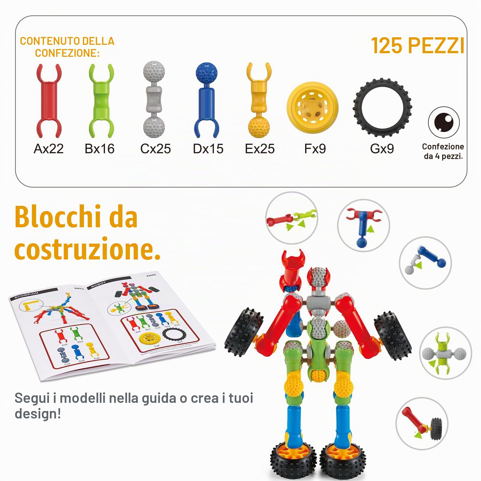 Giochi Costruzioni per Bambini 3 4 5 6 Anni, Gioco Costruzione 3 4 5 6 Anni Ragazze Ragazzi, Kit Blocchi Costruzioni per Bambini, Giocattolo da Costruzione, Regalo Natale Compleanno bambino (Rosso)