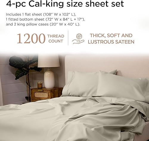 Miniatura 2 de Threadmill Sábanas California King, sábanas de algodón Supima americano certificado, calidad hotelera de 1200 hilos, juego de sábanas de lujo de 4