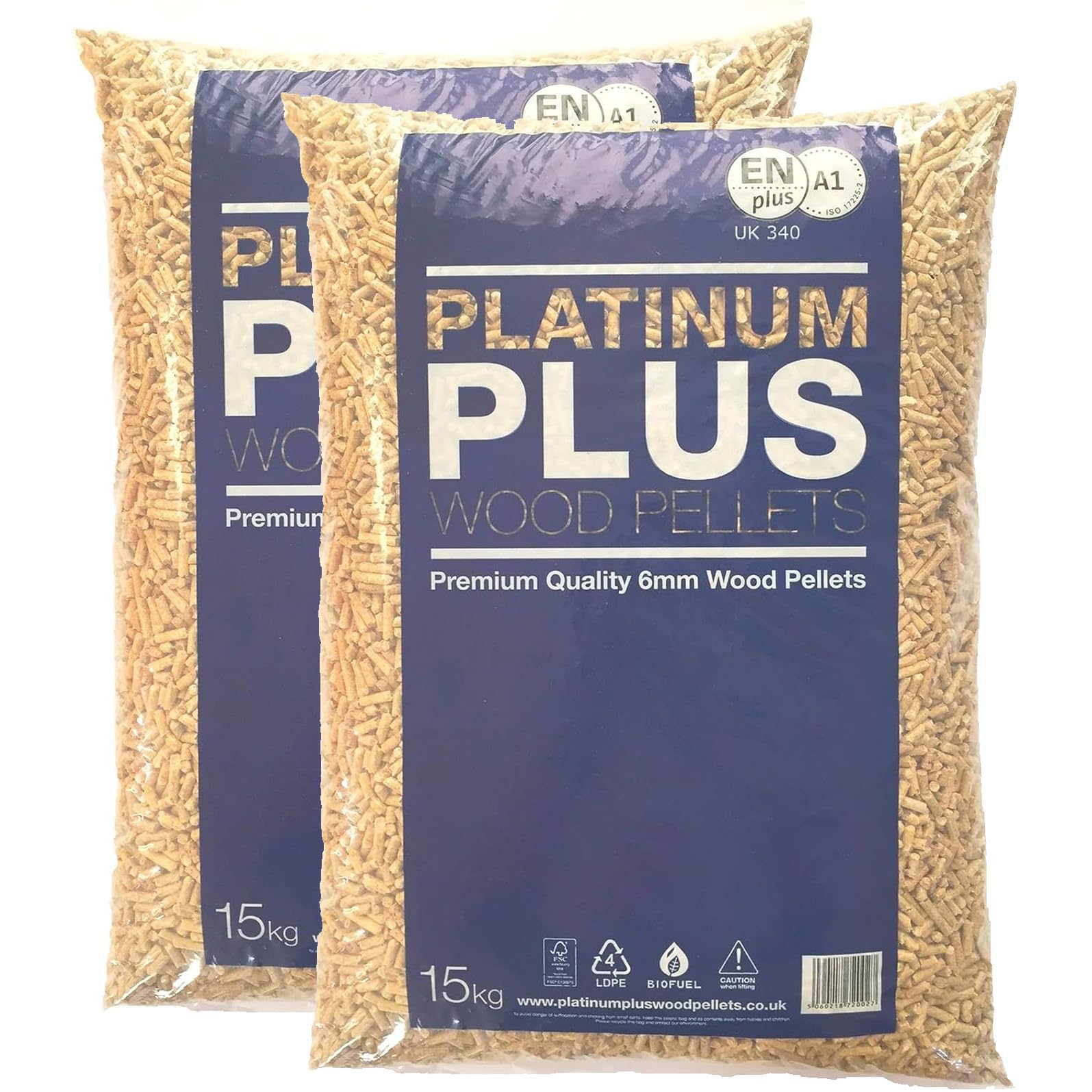 2 x Platinum Plus Wood Pellets | Ideal for Ooni Pizza Oven, Ninja Woodfire Outdoor Grill, Pellet Stove and outdoor kitchen | EnPlus A1 Certified | 6mm Wood Pellets | 2 x 15kg Bag