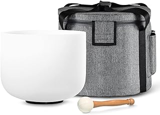 440HZ 8 Inch F Note Heart Chakra Frosted Quartz Crystal Singing Bowl Meditation Therapy Sound Healing Instrument Sound Bath Bowl with Carrying Bag Mallet and O-ring