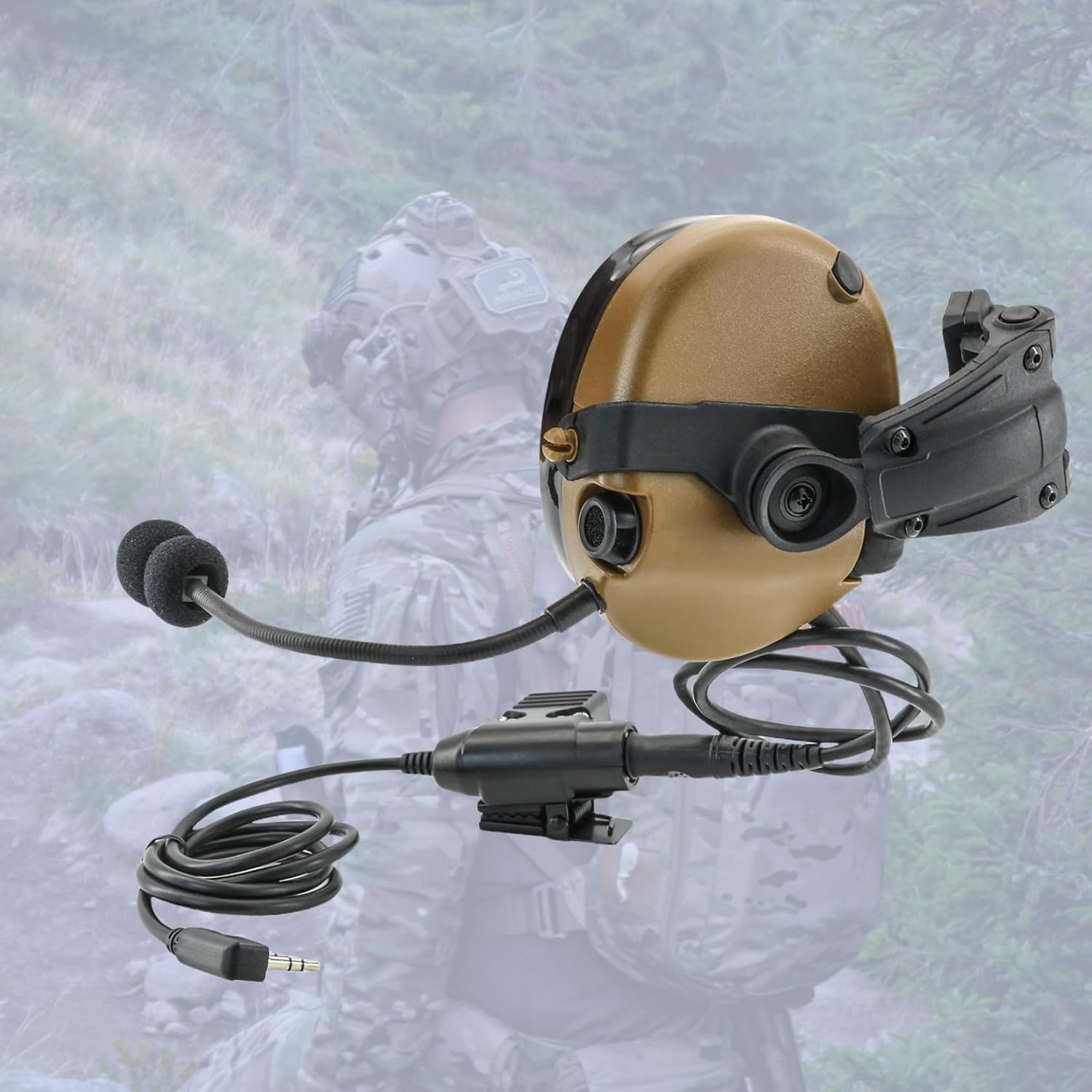 HEARFALCOM Tactical Helmet ARC Rail Mount Version Single Side Headset with KEN U94 PTT Adapter, Compatible with Baofeng Walkie Talkies