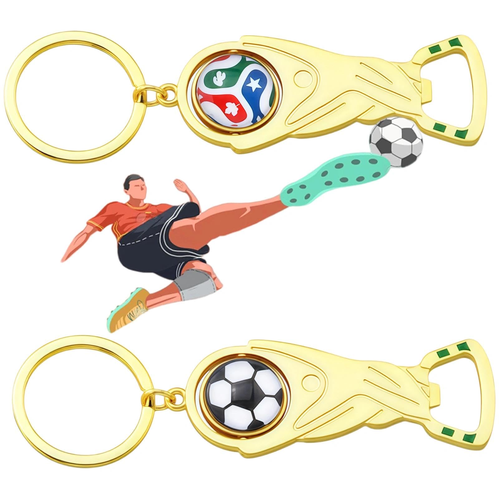 2-Pack 2026 World Cup Trophy Bottle Opener Keychains, Rotating Soccer Ball Trophy Key Rings, Replica Cup Football Fan Gifts for Men & Women