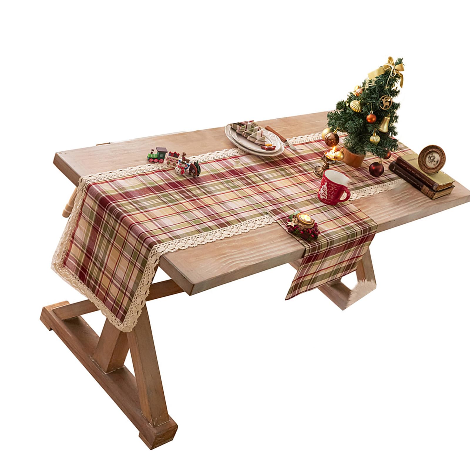 Tsophreniq Lace Trim Table Runner Polyester Materials Easy to Cleaning Machine Washable Decoration for Christmas Dinner Christmas Table Runner Lace