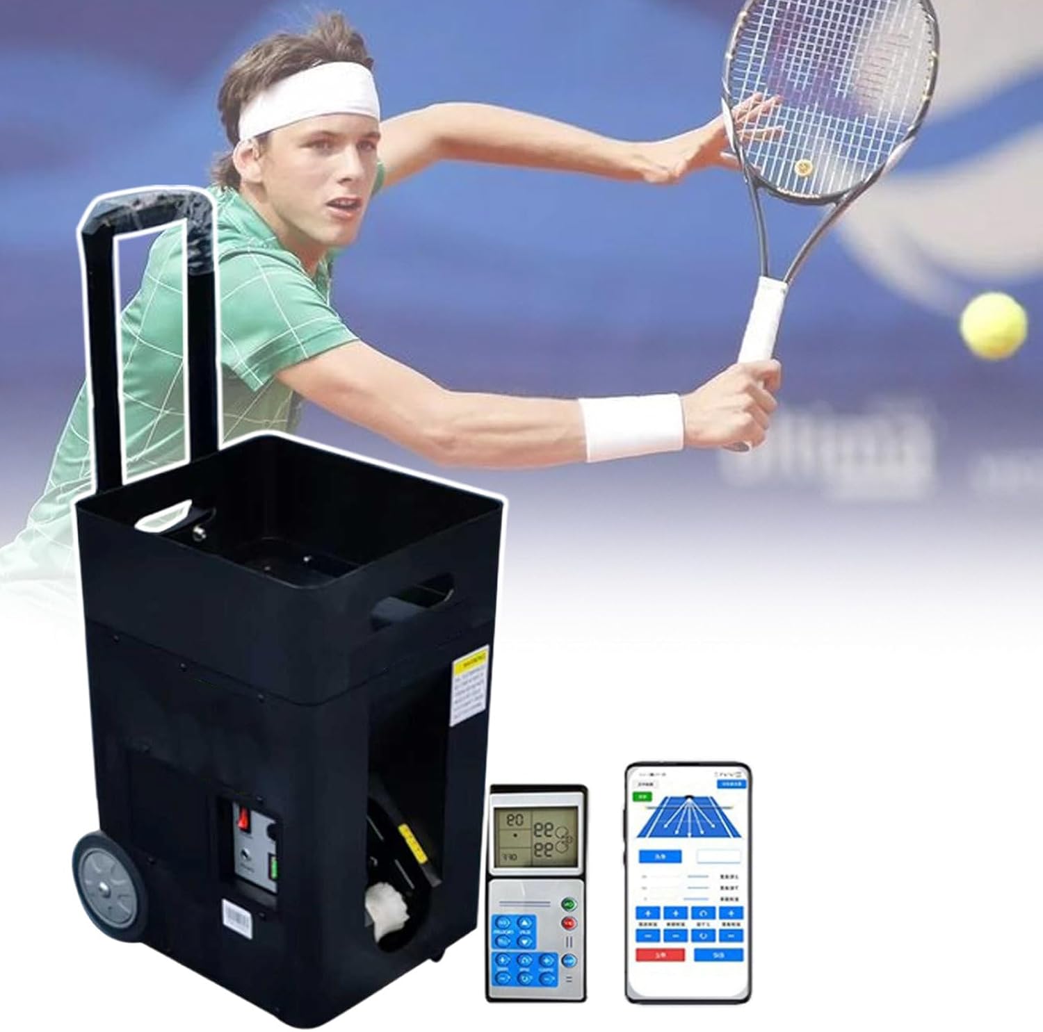 Chargeable Tennis Ball Machine,Adjusted Speed 10-70 km/h,50 Ball Dual Mode Tennis Training Device,20-70° Adjustable Launch Angle