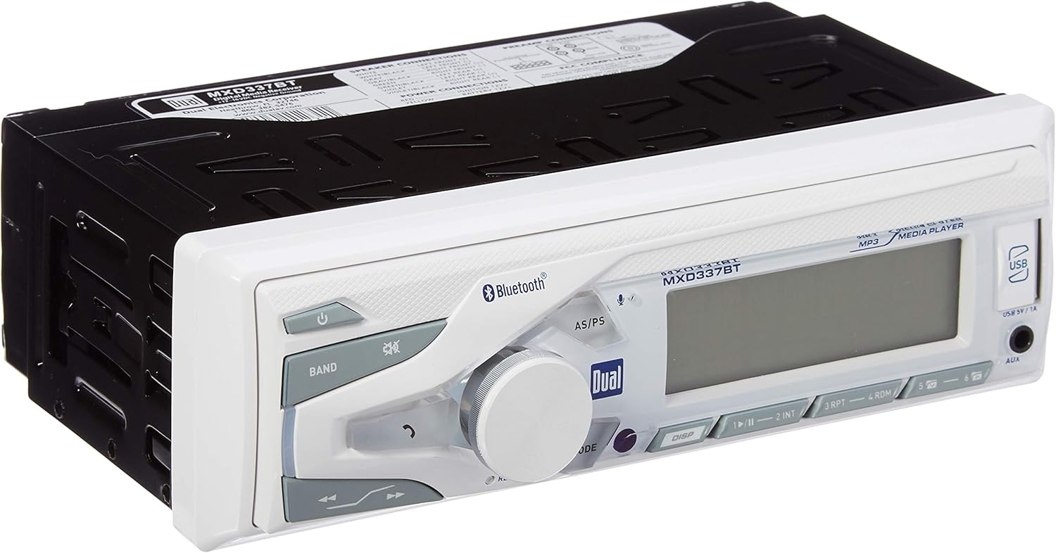 Dual Electronics MXD337BT Large Multi Line LCD Digital Media Marine Receiver Single DIN Marine Stereo with Built-In Bluetooth, USB & MP3/WMA Player