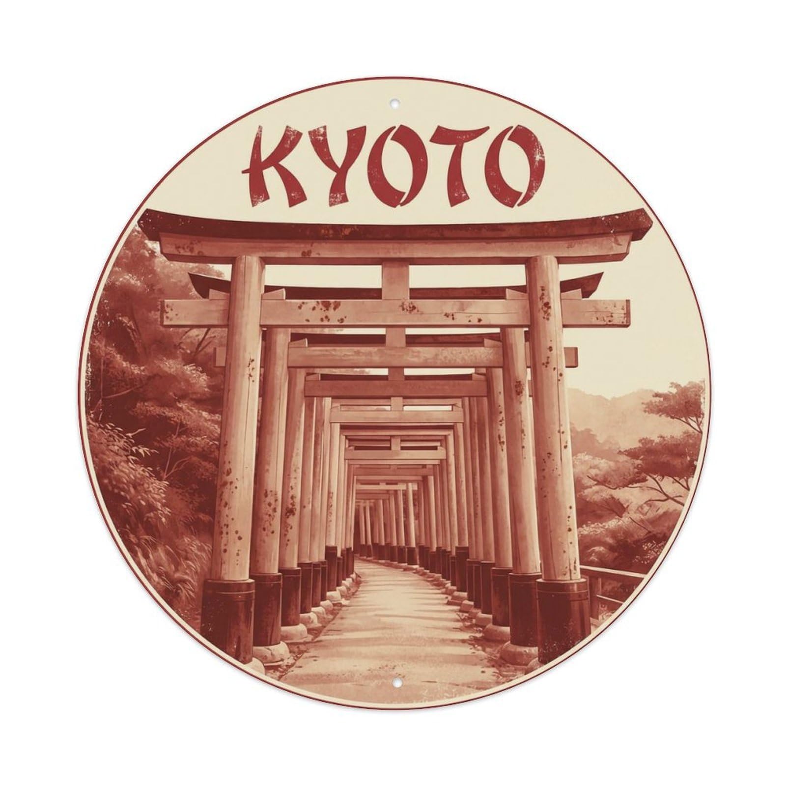 Vintage Travel Kyoto Japan Crimson Vintage Metal Tin Sign Plaque Wall Decor for Cafe, Club Bar, Office, Garden Metal Poster 8x8Inch