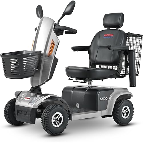 S500 4-Wheel Electric Mobility Scooter, Long-Range 52Ah Battery Up to 25 Miles, 500W Heavy-Duty Motor, 10” Pneumatic Tires, Adjustable Captain Seat, Storage Baskets for Seniors, Grey
