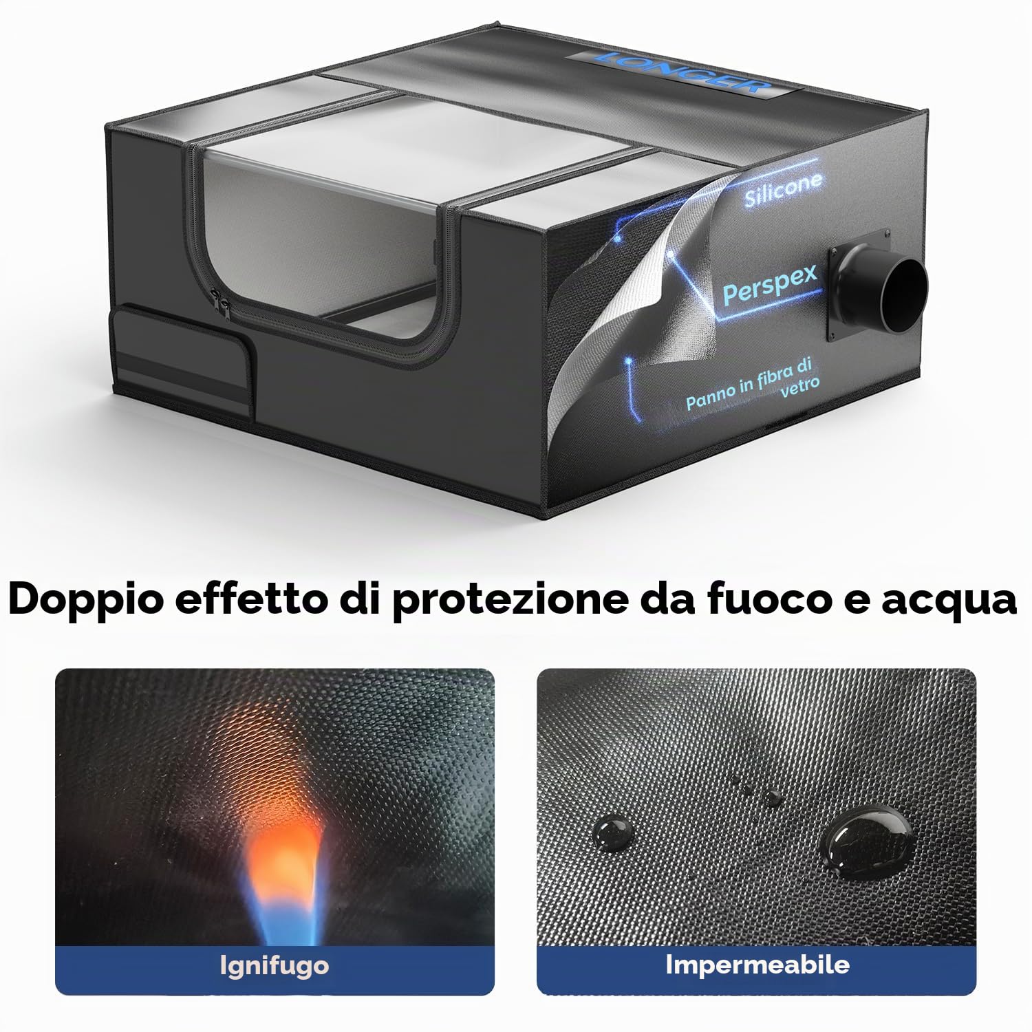 LONGER Copertura protettiva con ventilazione, 69,9 x 69,9 x 30,0 cm Copertura protettiva per macchina da taglio laser per la maggior parte delle macchine per incisione laser Isola contro fumo e odore