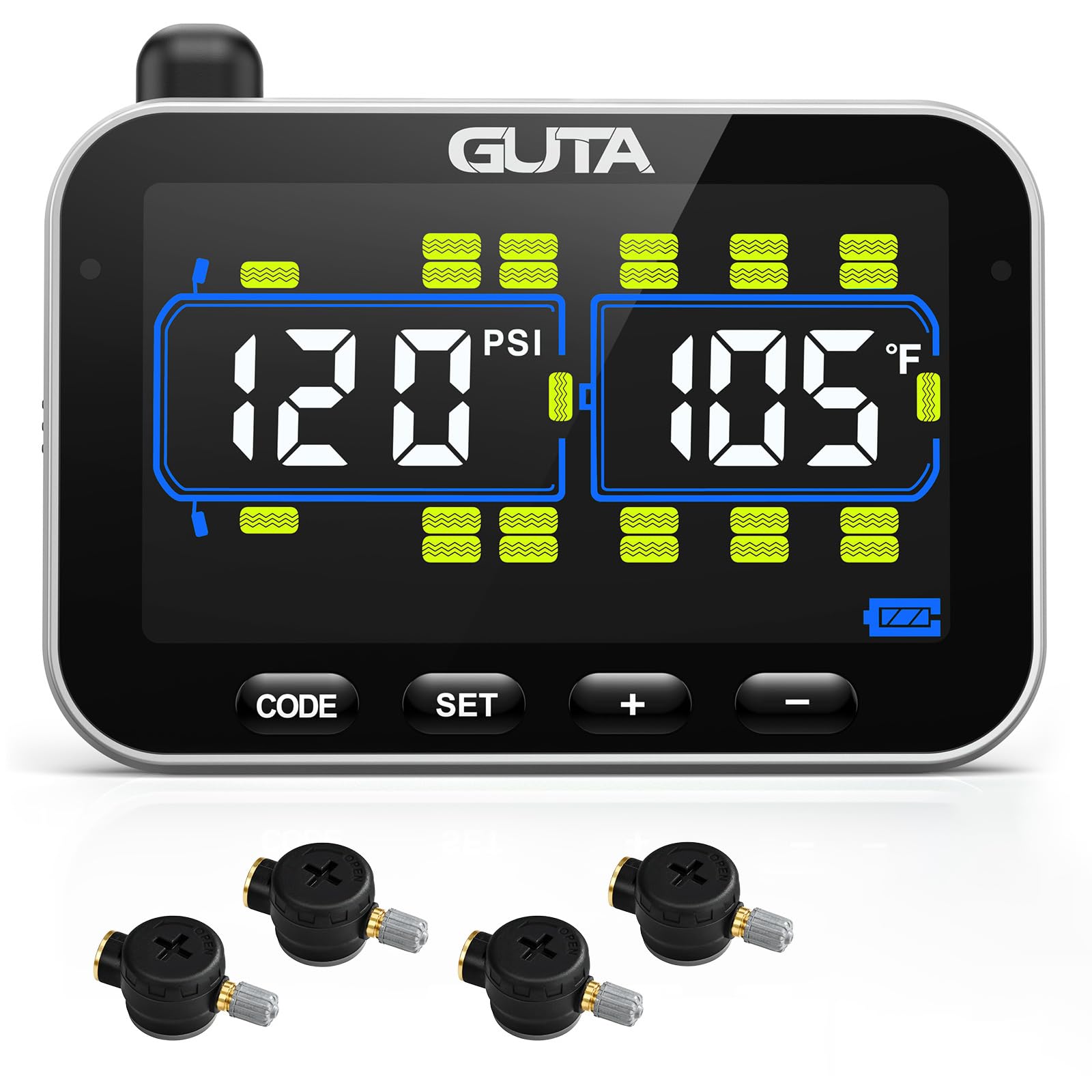 GUTA GT20 RV Tire Pressure Monitoring System, 4 Flow-Through Sensors