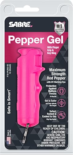 Miniatura 8 de Sabre Gel de pimienta con tapa abatible rápida, aerosol OC de máxima resistencia, clip a presión para un fácil transporte y acceso rápido, agarre de