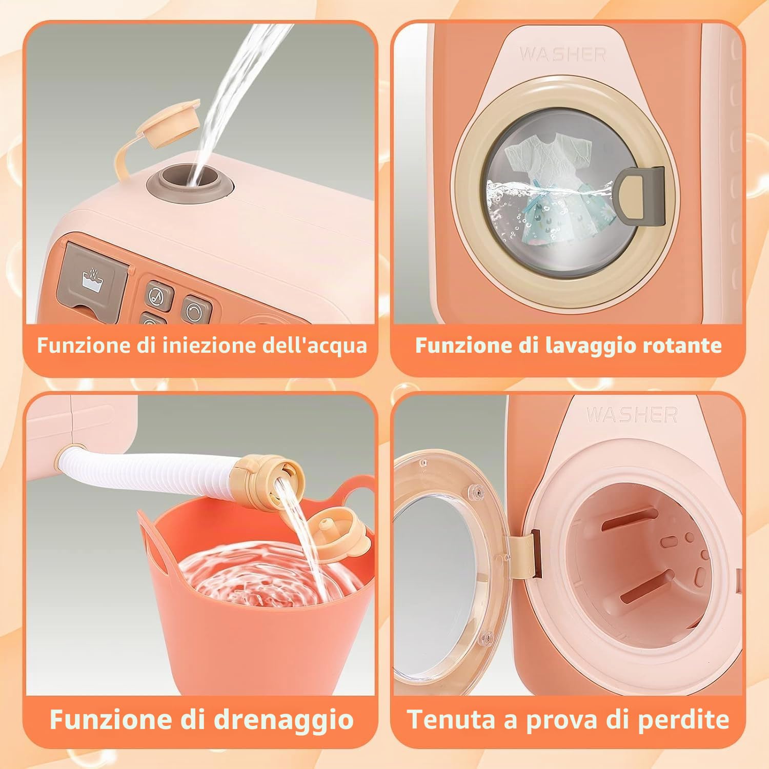 Lavatrice per Bambini,Giocattolo elettronico della Lavatrice con Suoni realistici,Set di Giocattoli per Lavatrice,Set di Lavanderia per Bambini con Ferro da stiro - 3 Anni+ Idea regalo