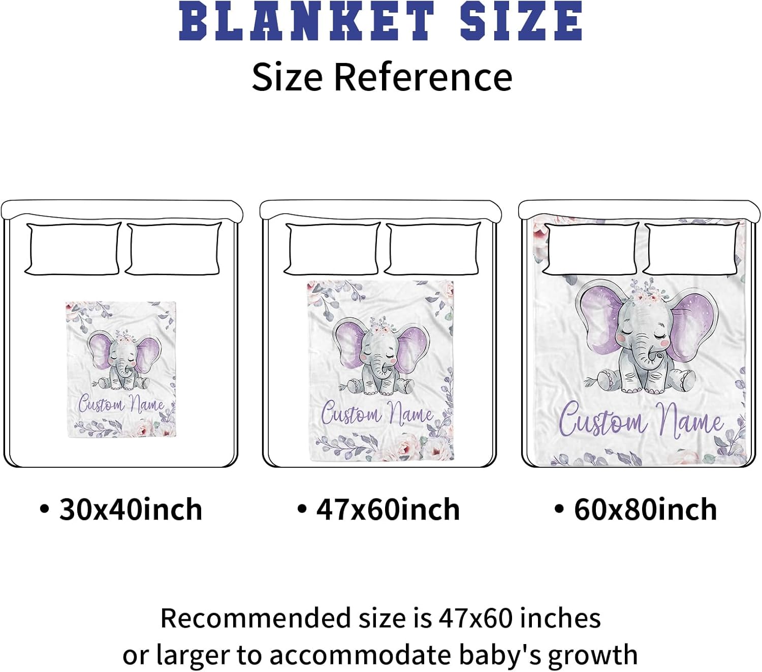 Personalized Crib Bedding Set with Name - 2 Piece Elephant Theme Baby Crib Set for Girls Boys, Double Layer Blanket and Crib Sheet for Newborns, Toddlers Gifts