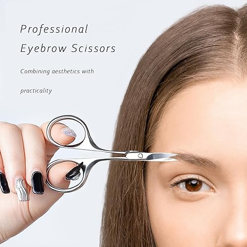 Miniatura 4 de Paquete de 2 tijeras de aseo facial para hombres y mujeres, cejas, vello de nariz, bigote, barba, pestañas, kit de recorte de oídos, cortaúñas