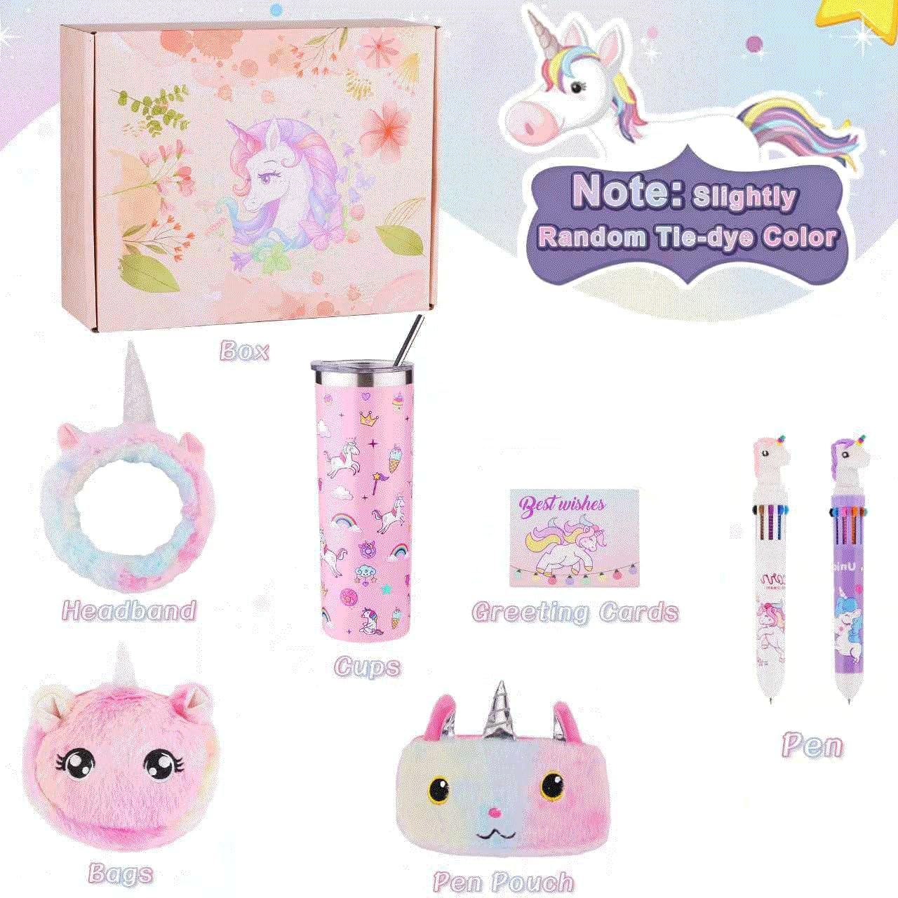 Easter Unicorn Gifts Set for Girls Kids Toys Birthday Gift Box for Teen Girl, Easter Gifts for Kids Gift Age 6-8 Basket with Stainless Steel Tumbler/Crossbody Bag/Unicorn Headband