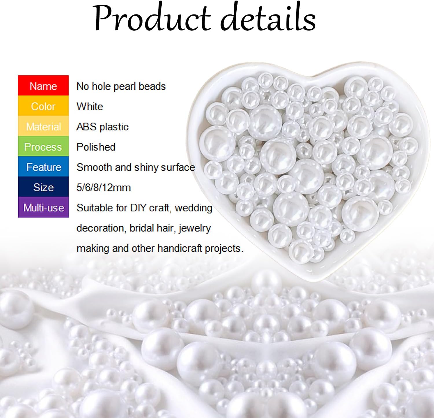 Lifestyle-cat 4 Size 330pcs Assorted Pearls Beads No Holes White Pearls Beads 5mm, 6mm, 8mm, 12mm Pearls for DIY, Table Scatter, Wedding, Birthday Party, Home Decoration