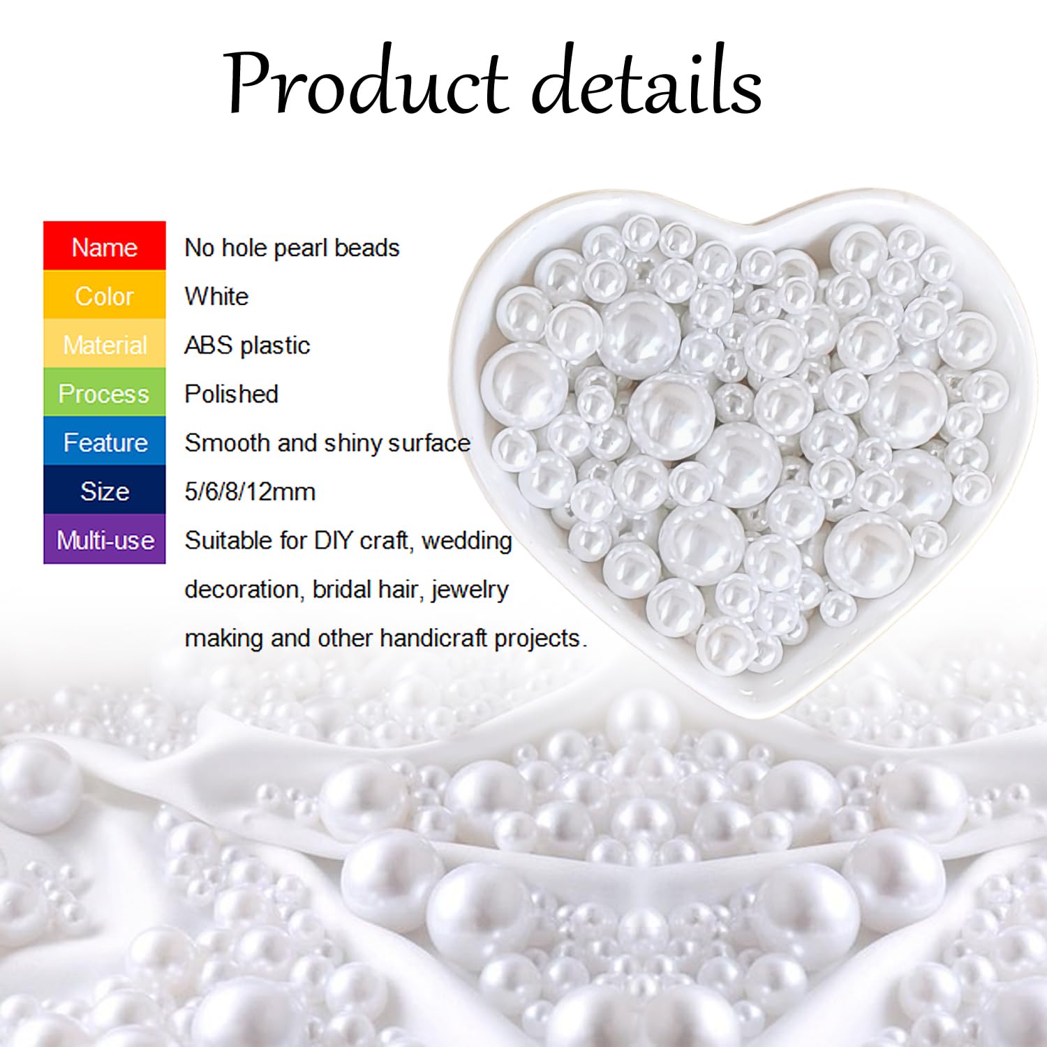 Lifestyle-cat 330pcs Assorted White Round Pearls Beads, No Holes, 5mm-12mm, ABS Material, Craft Beads for DIY Projects, Wedding, Party Decorations