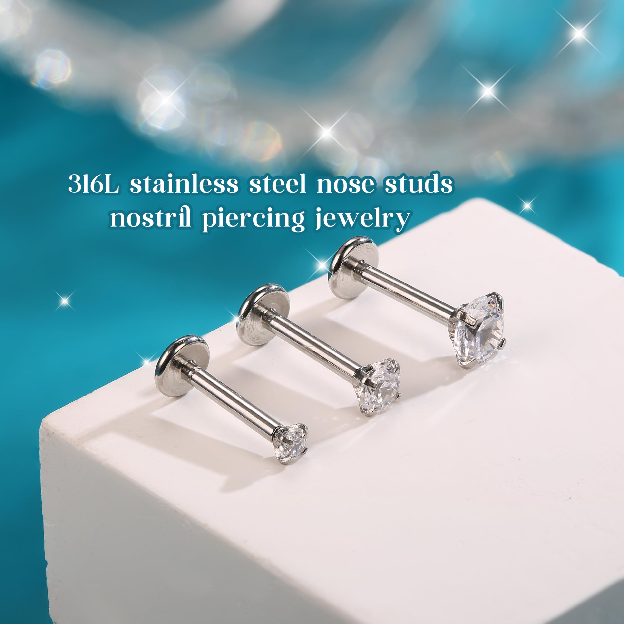 16G 12-teilige Ohrringe mit Flacher Rückseite, Helix-Tragus-Piercing-Schmuck