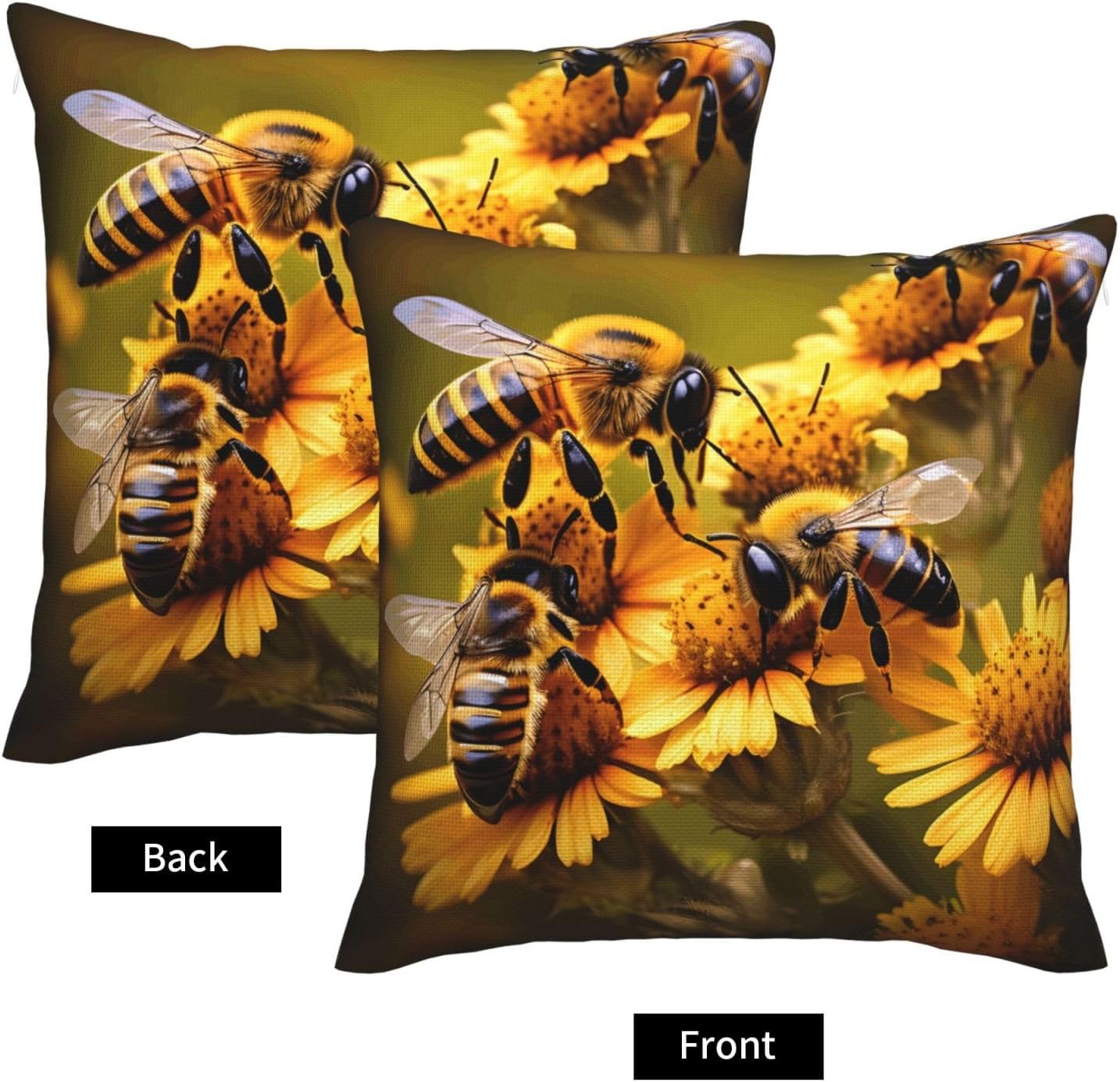 Rural Honey Bees Flowers Imitation Linen Pillowcase -2 Sets, Fashionable Home Decoration, Used for Sofas, Gardens, beds