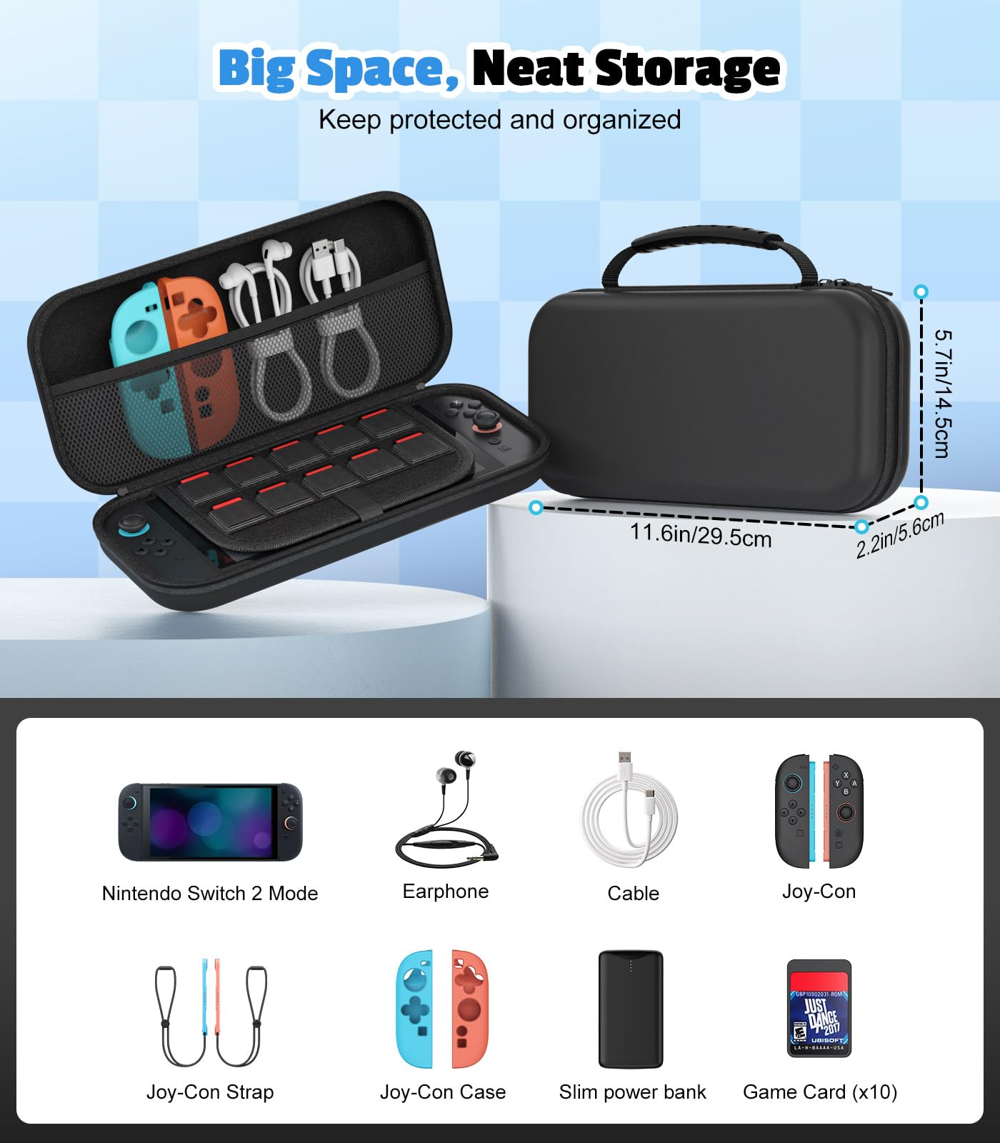 MoKo Tasche für Nintendo Switch 2 (2025), Portable Switch 2 Case, Schützende Harte Tragetasche Hülle mit Speicherplatz für 10 Spiele und Konsole Zubehör - 5