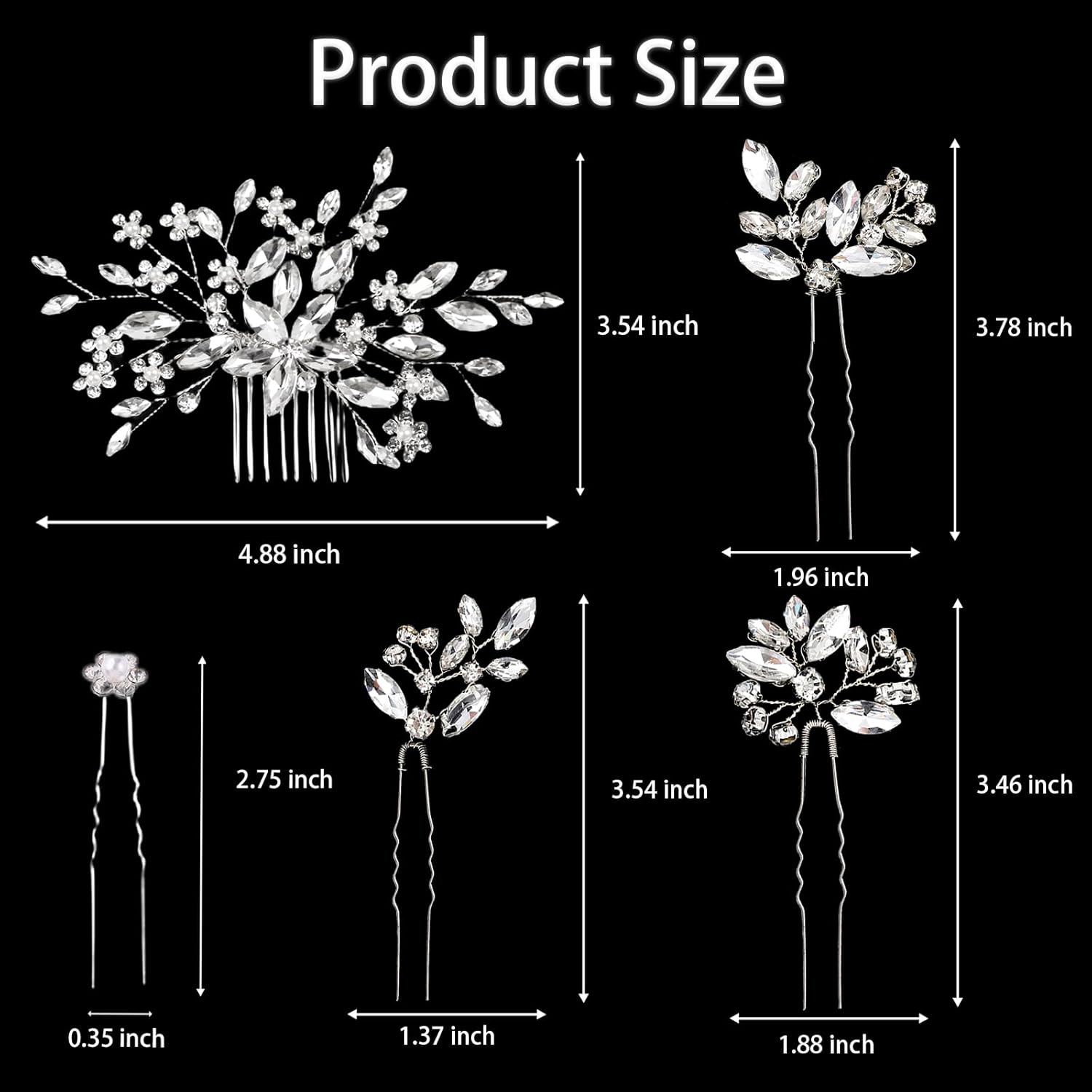 10 pcs Bride Hair Pins Rhinestone Bridal Hair Piece for Women Crystal Hair Accessories for Bride Bridesmaids Flower Girls(Silver) - Image 2