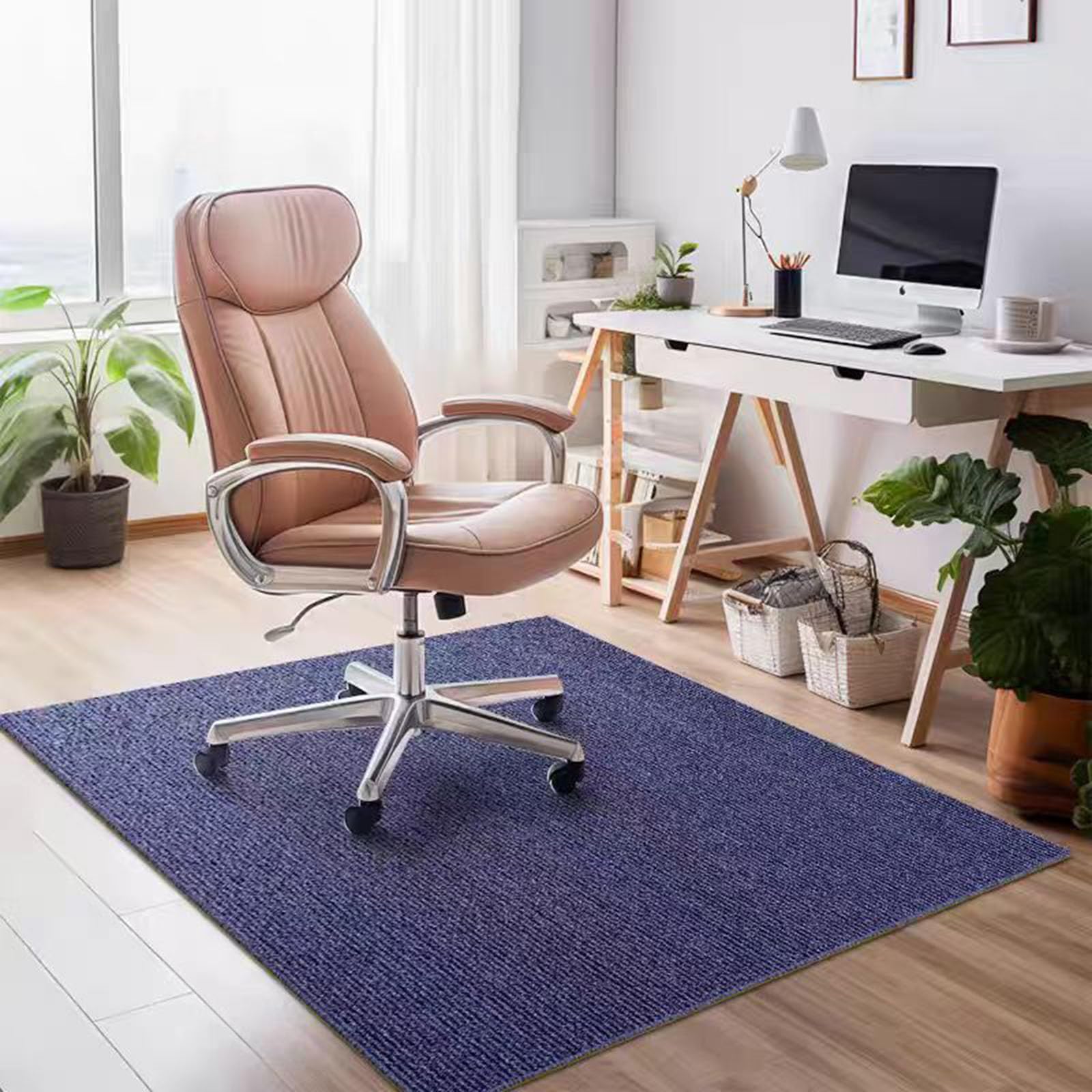 Extra Large Office Chair Mat Non-Slip Desk Mat For Carpet And Hardwood Floors, Durable Floor Protector 6mm Thick For Gamer And Office Chairs, Multi-Use Rug(Size:120×120cm/47×47in,Color:Blue)