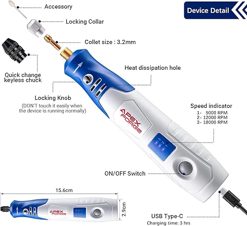 Miniatura 5 de APEXFORGE Kit de accesorios para herramientas rotativas M0 + kit de herramientas rotativas inalámbricas M3 Pro, 357 piezas, portabrocas sin llave,