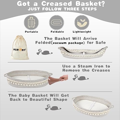 Miniatura 5 de Cambiador de bebé, cambiador portátil plegable, cesta de moisés para recién nacido, cambiador para tocador, organizador de pañales de cuerda de