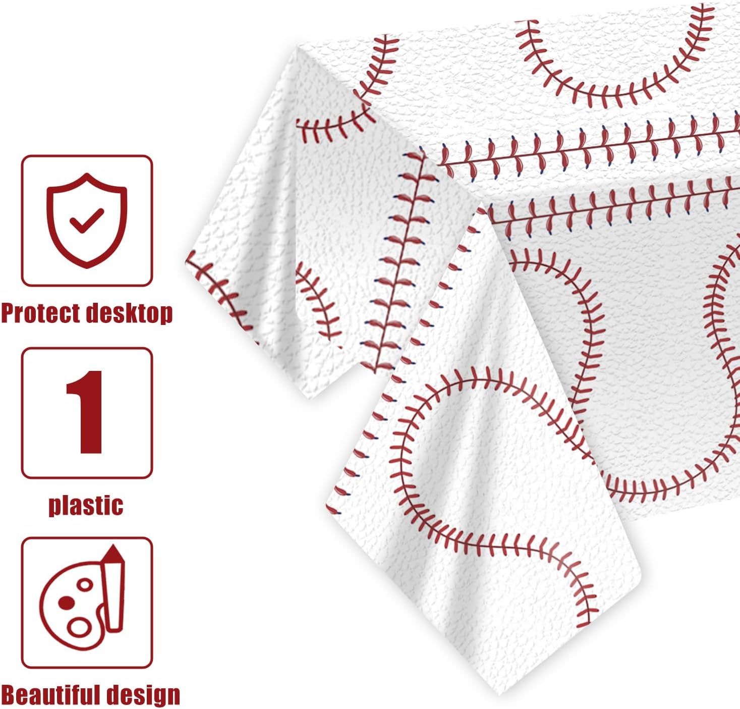 BOXOB 4pcs Baseball Tablecloths, 108x54 Inch Waterproof Softball Table Cloth Plastic Rectangle Sport Event Table Cover Runner Decors for Birthday Baseball Party Decorations Game Supplies